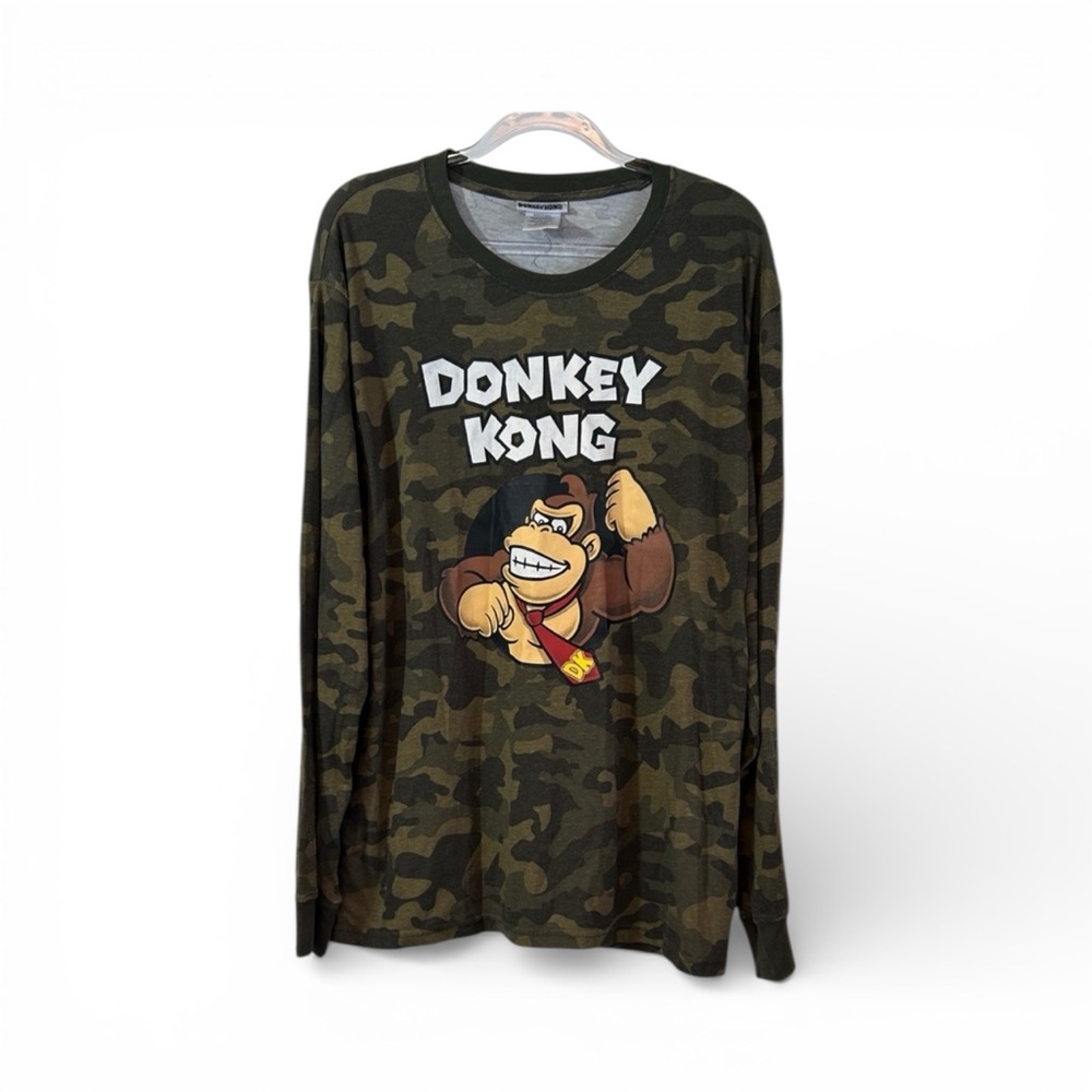 Nintendo Donkey‎ Kong Shirt Mens Green Camouflage Long Sleeve Tee T Size Large